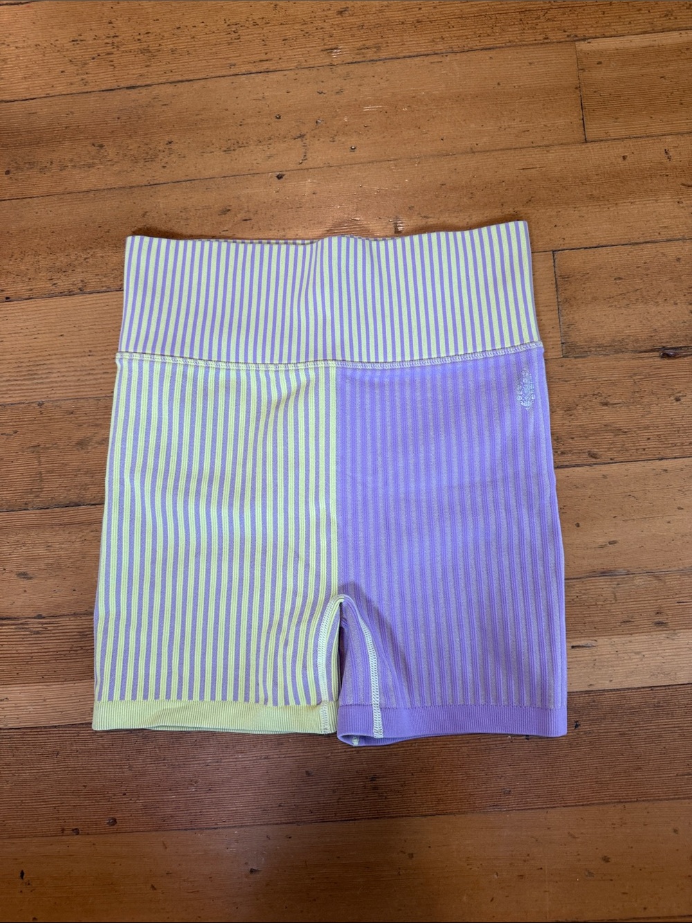 FP Movement by Free People Lavender and Light Green Striped Bike Shorts